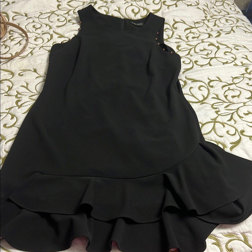 Black Ruffled Asymmetrical Sheath Mini Dress